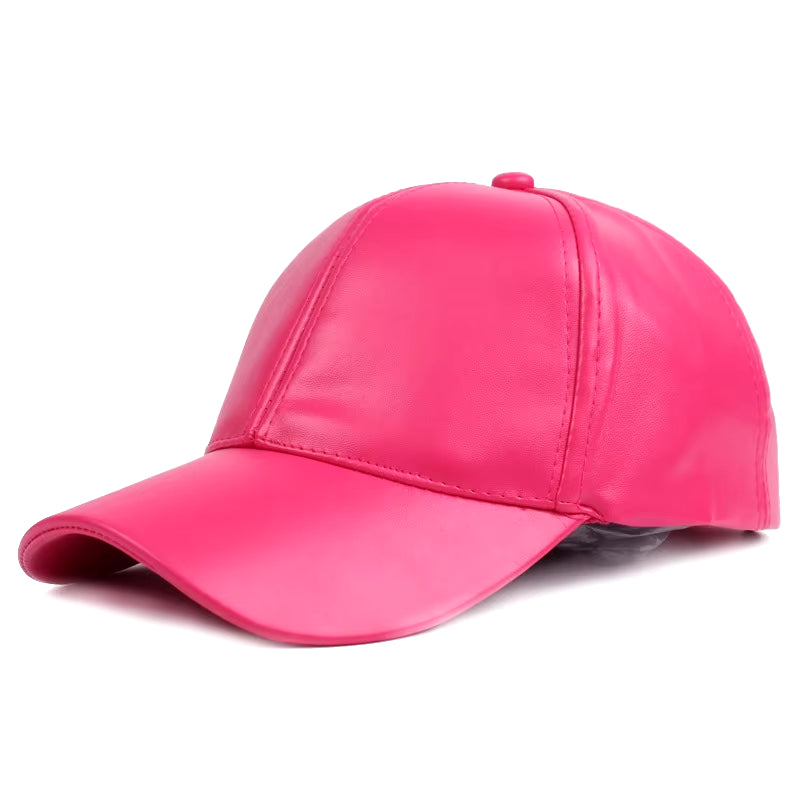 6 Panel PU Faux Leather Curved Baseball Cap Dad Hats for Women Men Red Pink Black Blue Brown