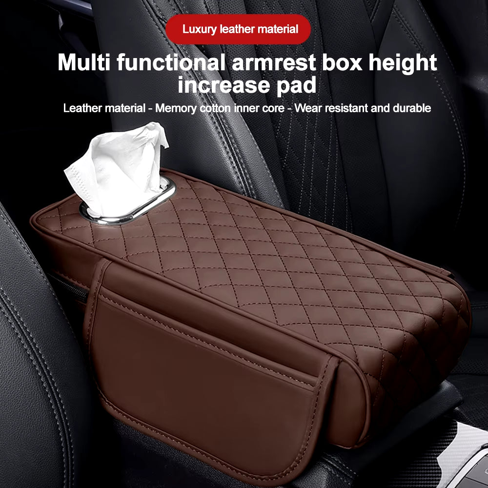 Car Armrest Mat with Tissue Storage Memory Foam Height Pad Universal Auto Center Console Arm Rest Protection Cushion